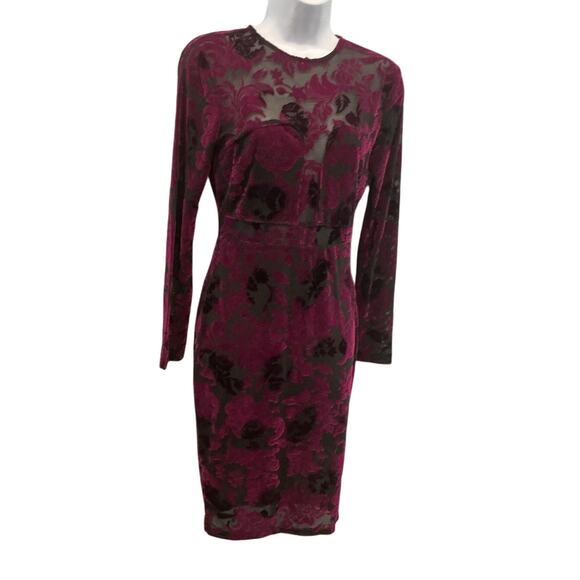 Fashion Nova Womens Velvet Burnout Dress Size Small Burgundy Whimsigoth HOCO - Picture 1 of 11